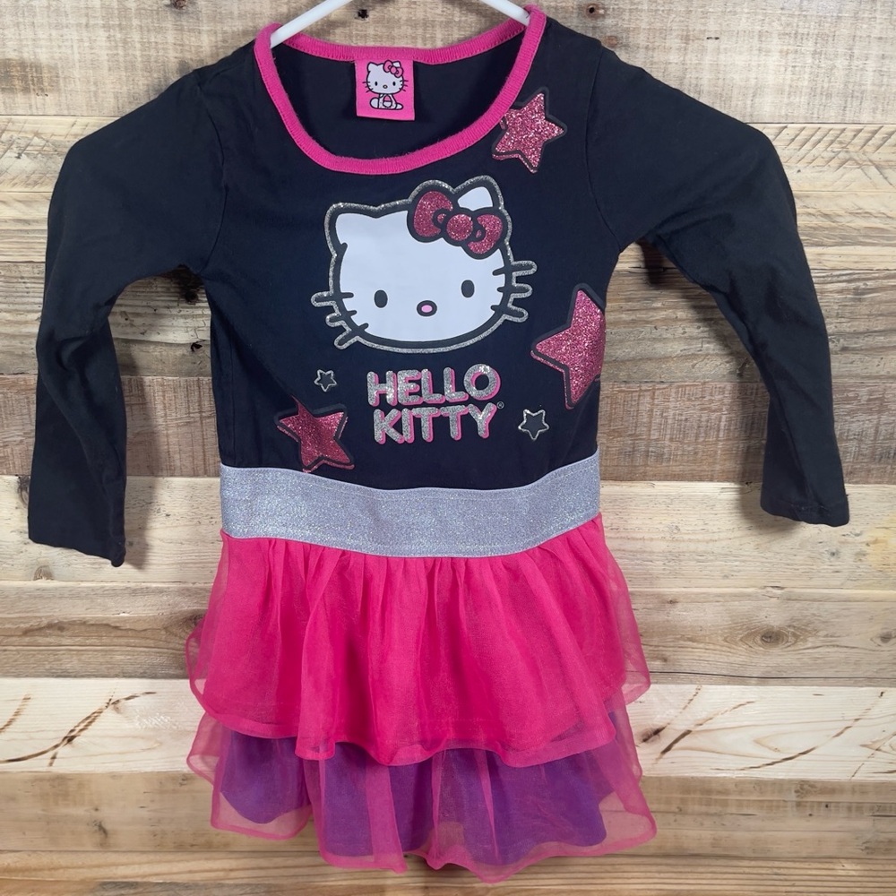 Hello Kitty Girls (4T) Black Dress Long Sleeve Shirt Ruffles Netting Tutu Skirt